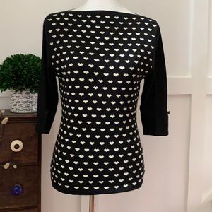 Brand new black sweater with cream hearts, L